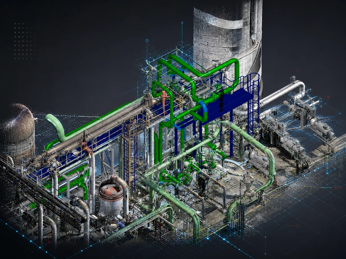 Nuage de points et modèle 3D de tuyauterie intégrés pour validation d'ingénierie